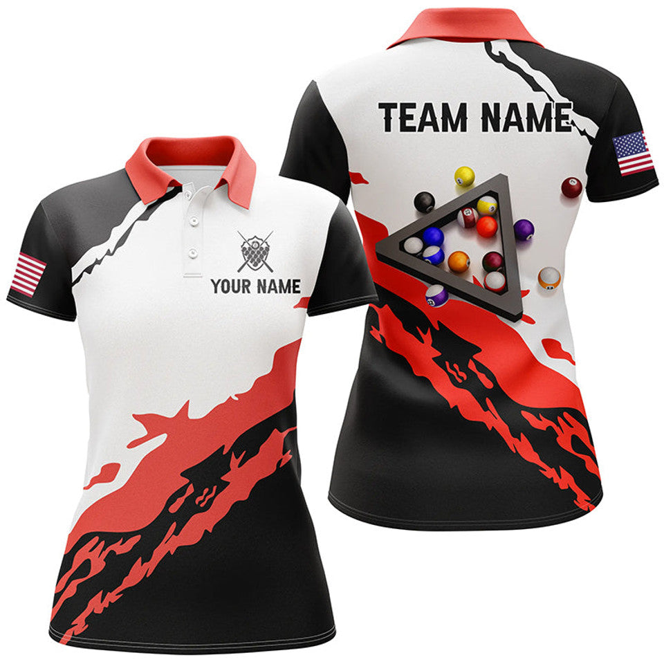 Custom Team Name 3D Black Red Billiard Balls Polo for Women's Polo Shirts S-5XL