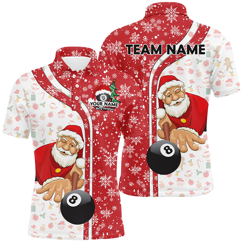 Santa Pool Red Billiard 8 Ball Snowflake Personalized Men's Polo Shirt S-5XL