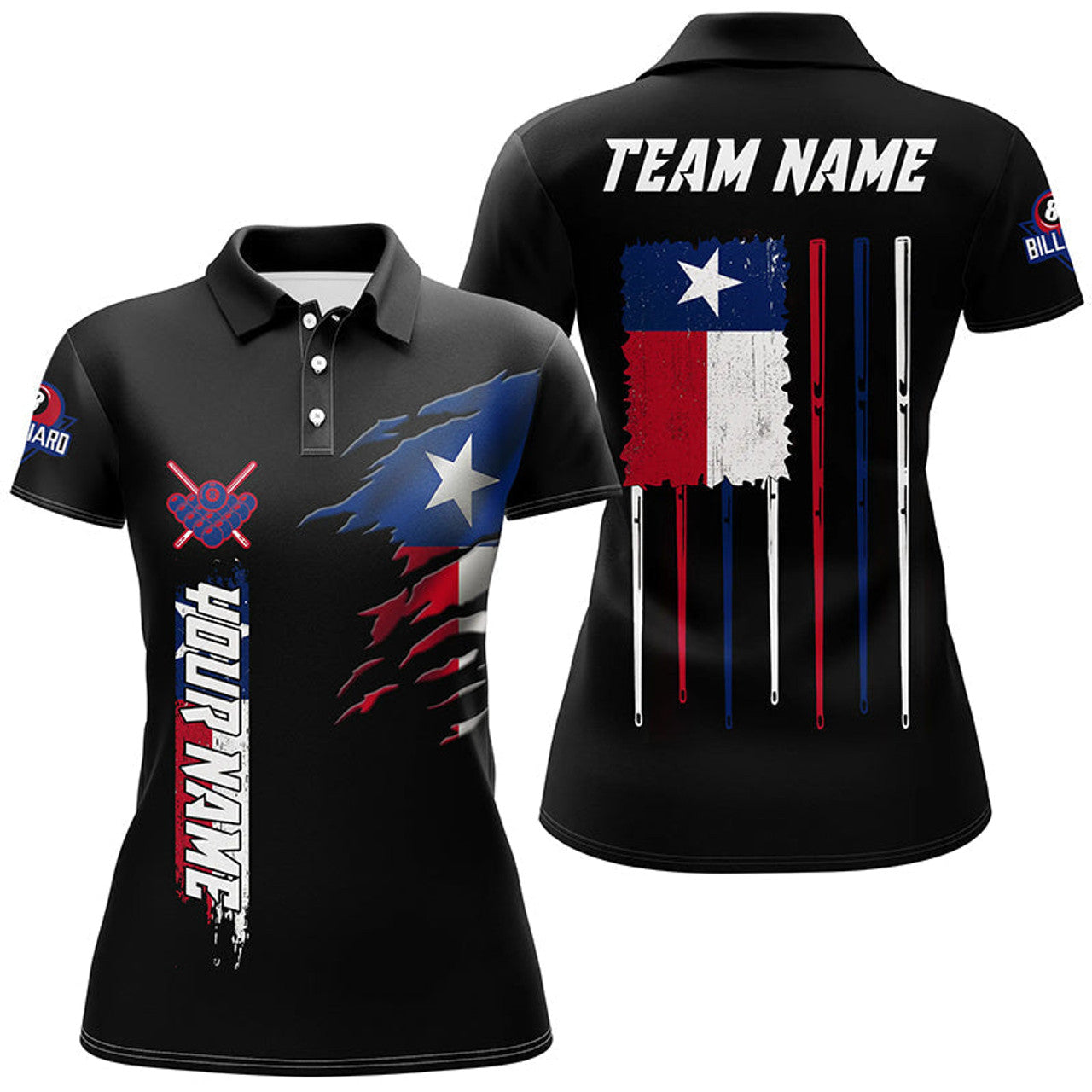 Customized Vintage Billiard Texas Flag Polo Shirts For Women's Polo Shirts S-5XL