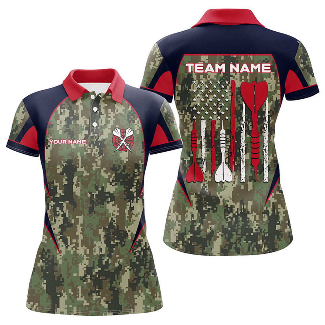 Custom Personalized US Flag Dart for Dart Team Women's Polo Shirts S-5XL