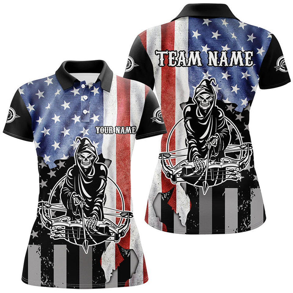 Custom Skeleton Archery Shirt With US Flag For Archers Women's Polo Shirts S-5XL