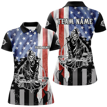 Custom Skeleton Archery Shirt With US Flag For Archers Women's Polo Shirts S-5XL