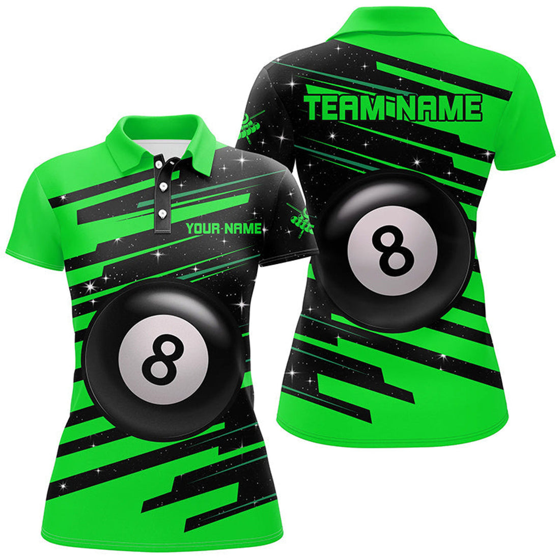 Custom Green 8 Ball Pool Billiard for Team League Women's Polo Shirts S-5XL