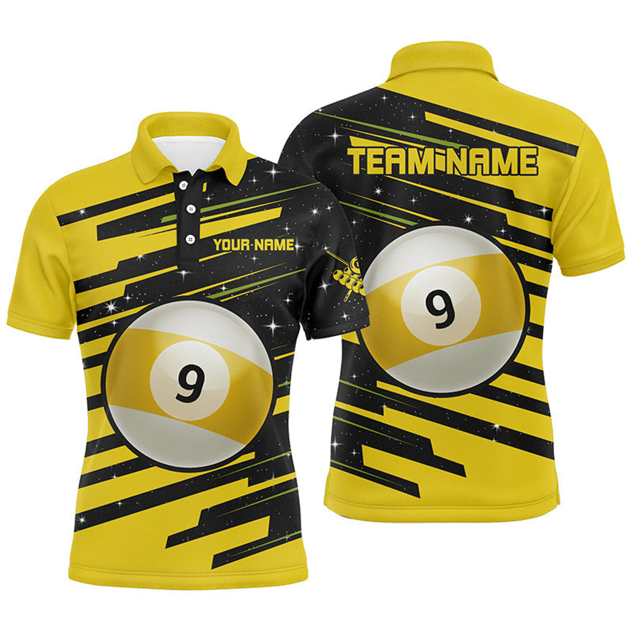 Personalized 9 Ball Pool Billiard Custom Team Name Men's Polo Shirt S-5XL