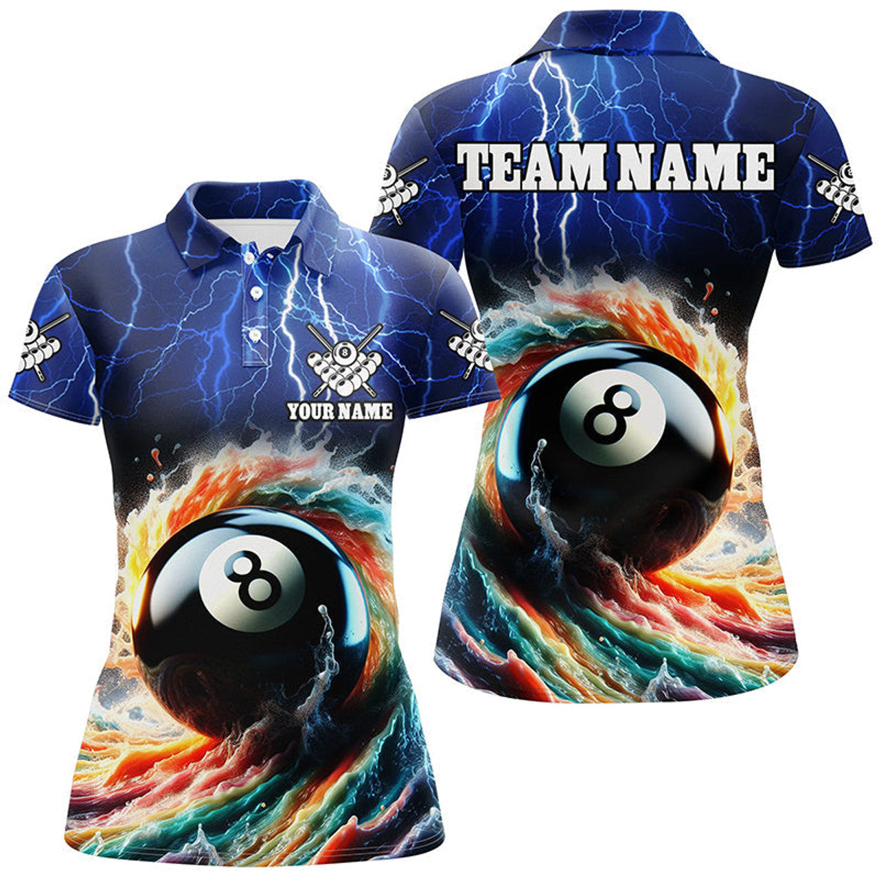 Custom Colorful 8 Ball Pool Team League Billiard Women's Polo Shirts S-5XL