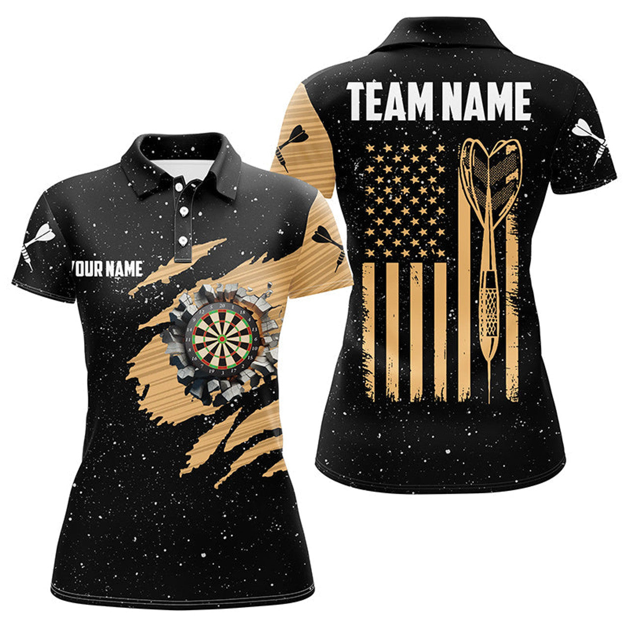Customized Grunge American Flag Dart for Best Patriotic Women's Polo Shirts S-5XL