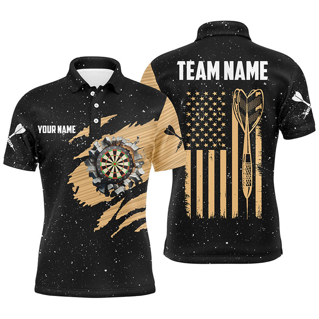 Customized Grunge American Flag Dart Team Jersey Men's Polo Shirt S-5XL