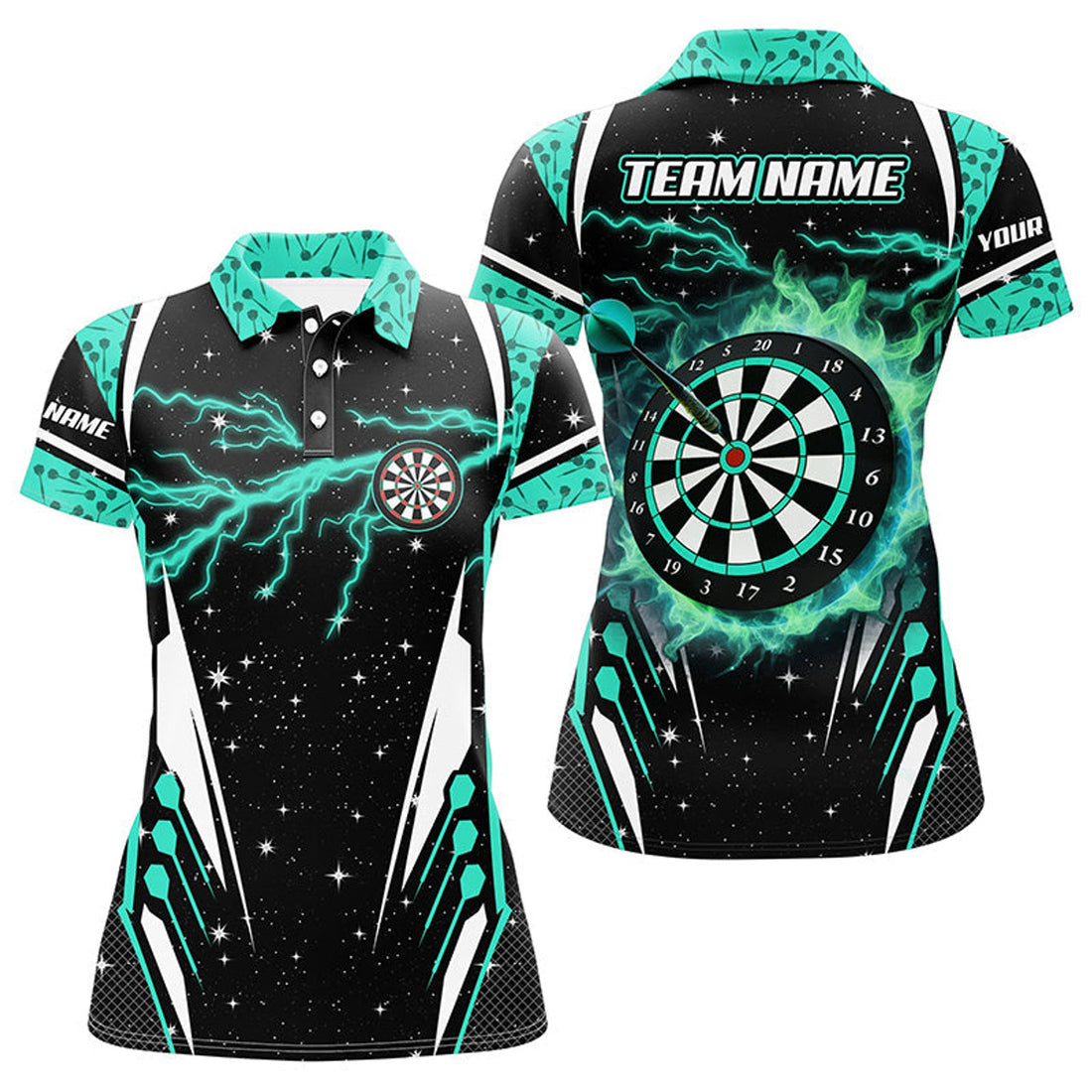 Custom Thunder Lightning Turquoise Dart Team Women's Polo Shirts S-5XL