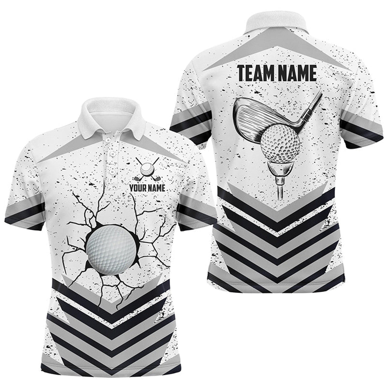 Crack Golf Ball Custom White Grunge Best Team Mens Polo Shirt S-5XL