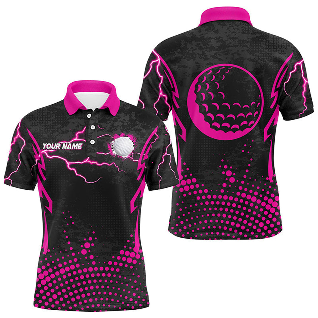 Custom Pink Golf Polo with Ball Point Pattern Apparel Men's Polo Shirt S-5XL