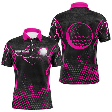 Custom Pink Golf Polo with Ball Point Pattern Apparel Men's Polo Shirt S-5XL
