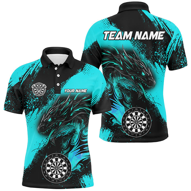 Turquoise Grunge Custom Dragon Darts Shirt Men's Polo Shirt