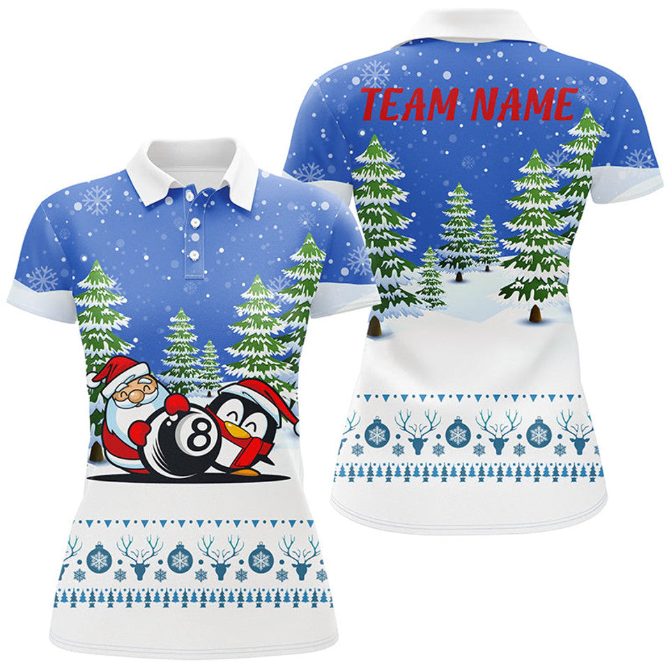 Custom Funny Christmas Billiard Snow Pattern Gift Idea Women's Polo Shirts S-5XL