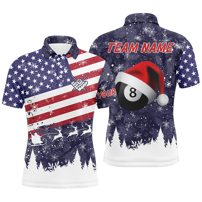 Personalized Merry Christmas American Flag Billiard Shirt S-5XL Men's Polo Shirt