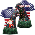 Custom Name Santa American Flag Christmas Billiard Shirt Women's Polo Shirts S-5XL