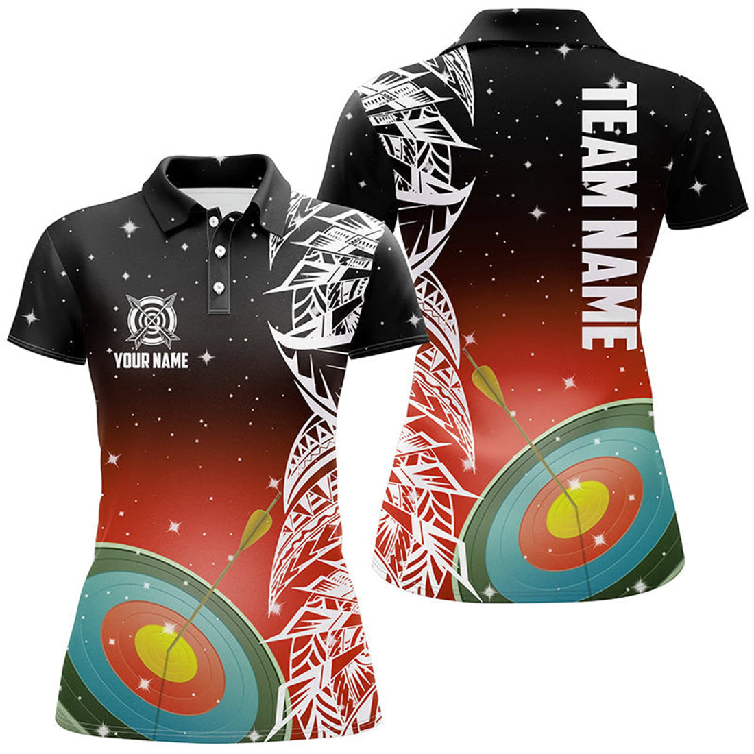 Custom 3D Red Galaxy Target Archery Team League Women's Polo Shirts S-5XL