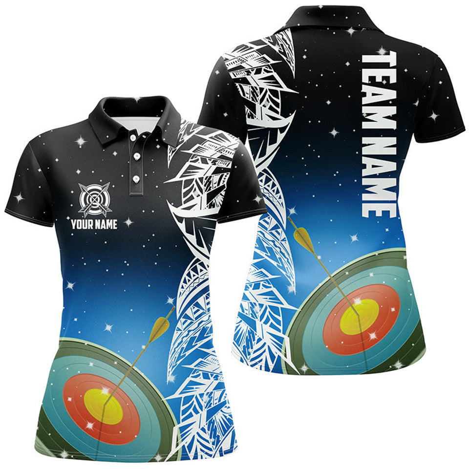 Custom Name 3D Target Archery Blue Galaxy Team Pattern Women's Polo Shirts S-5XL