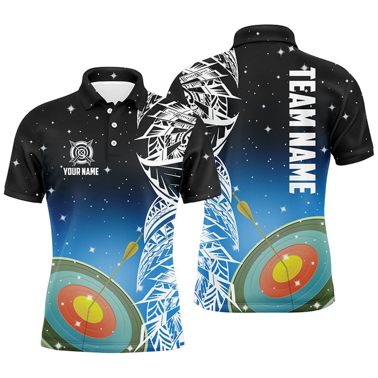 Personalized 3D Target Archery Blue Galaxy Team League Men's Polo Shirt S-5XL