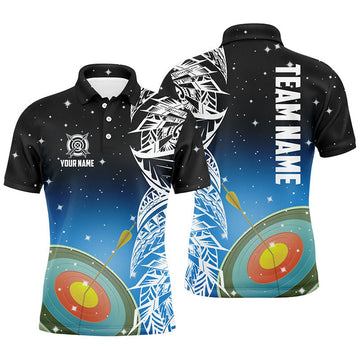 Personalized 3D Target Archery Blue Galaxy Team League Men's Polo Shirt S-5XL