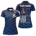 Custom Personalized Blue Grunge American Flag Billiard Women's Polo Shirts S-5XL