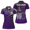 Custom Personalized Purple Grunge American Flag Billiard Women's Polo Shirts S-5XL