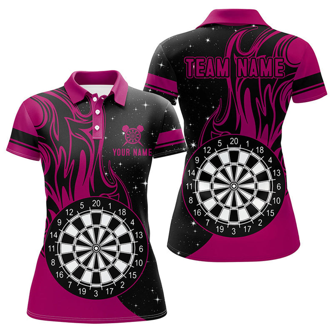Custom Personalized Pink Darts Fire for Women Darts Team Women's Polo Shirts S-5XL