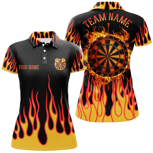 Custom Personalized Orange Darts Board Fire Flame 3D Darts Women's Polo Shirts S-5XL