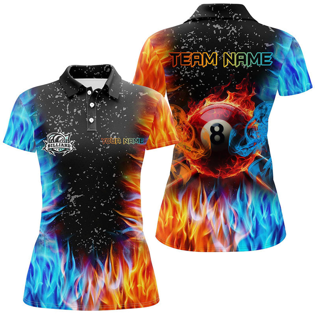 Custom 3D Printed Billiard Fire And Water Grunge Polo Shirts Women's S-5XL