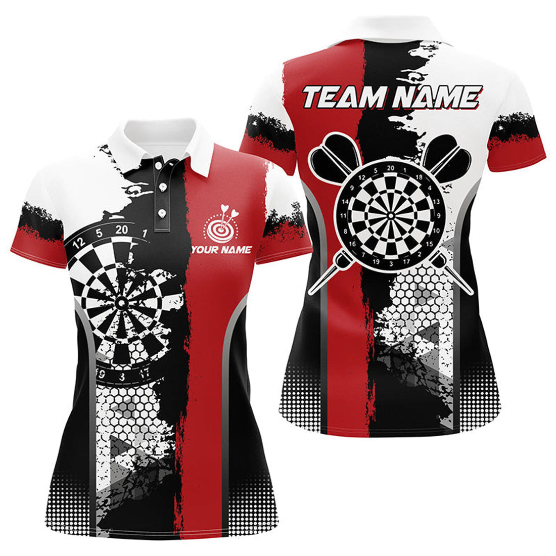 Custom Black Red Grunge Style Darts Polo with Team Women's Polo Shirts S-5XL