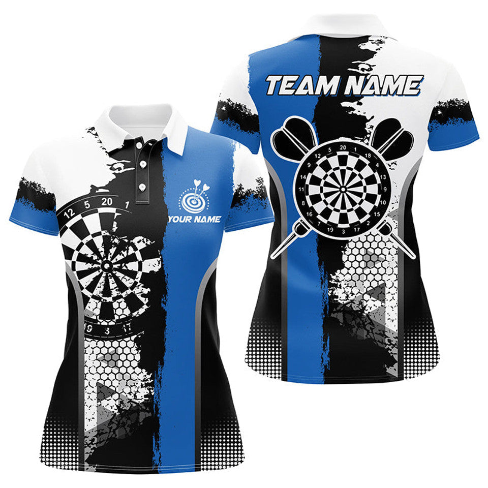 Custom Name Darts Team Black Blue Grunge Style Polo For Women's Polo Shirts S-5XL