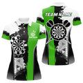 Custom Name Darts Team Shirt Black Green Grunge Style Women's Polo Shirts S-5XL