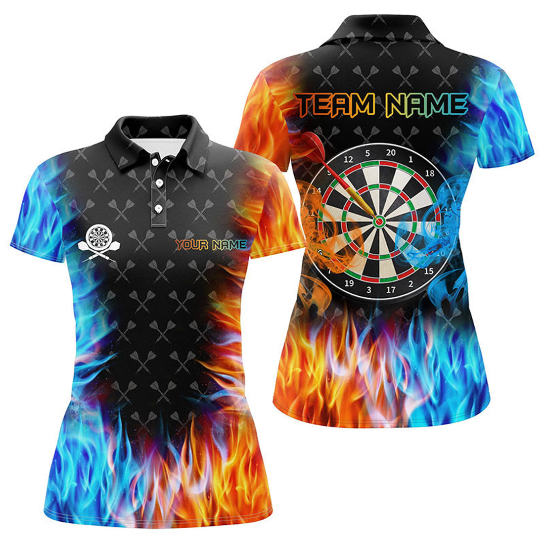 Custom Dart Board Fire And Water 3D Printed Darts For Women's Polo Shirts S-5XL