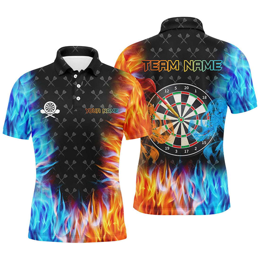 Personalized Fire and Water 3D Printed Dart Board Men's Polo Shirt S-5XL