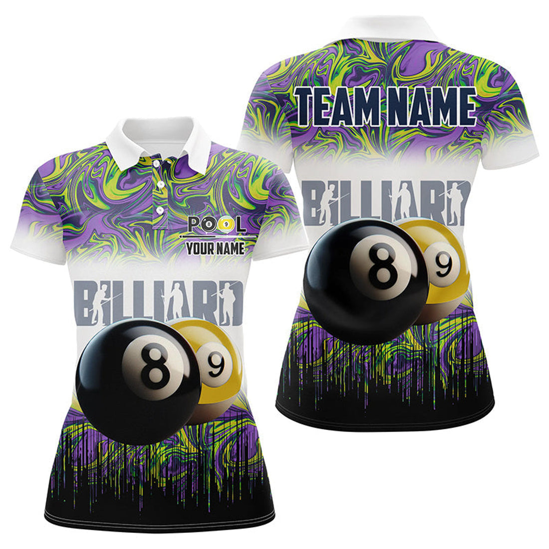Custom Black Yellow Billiard 8 Ball 9 Ball Pool Women's Polo Shirts S-5XL
