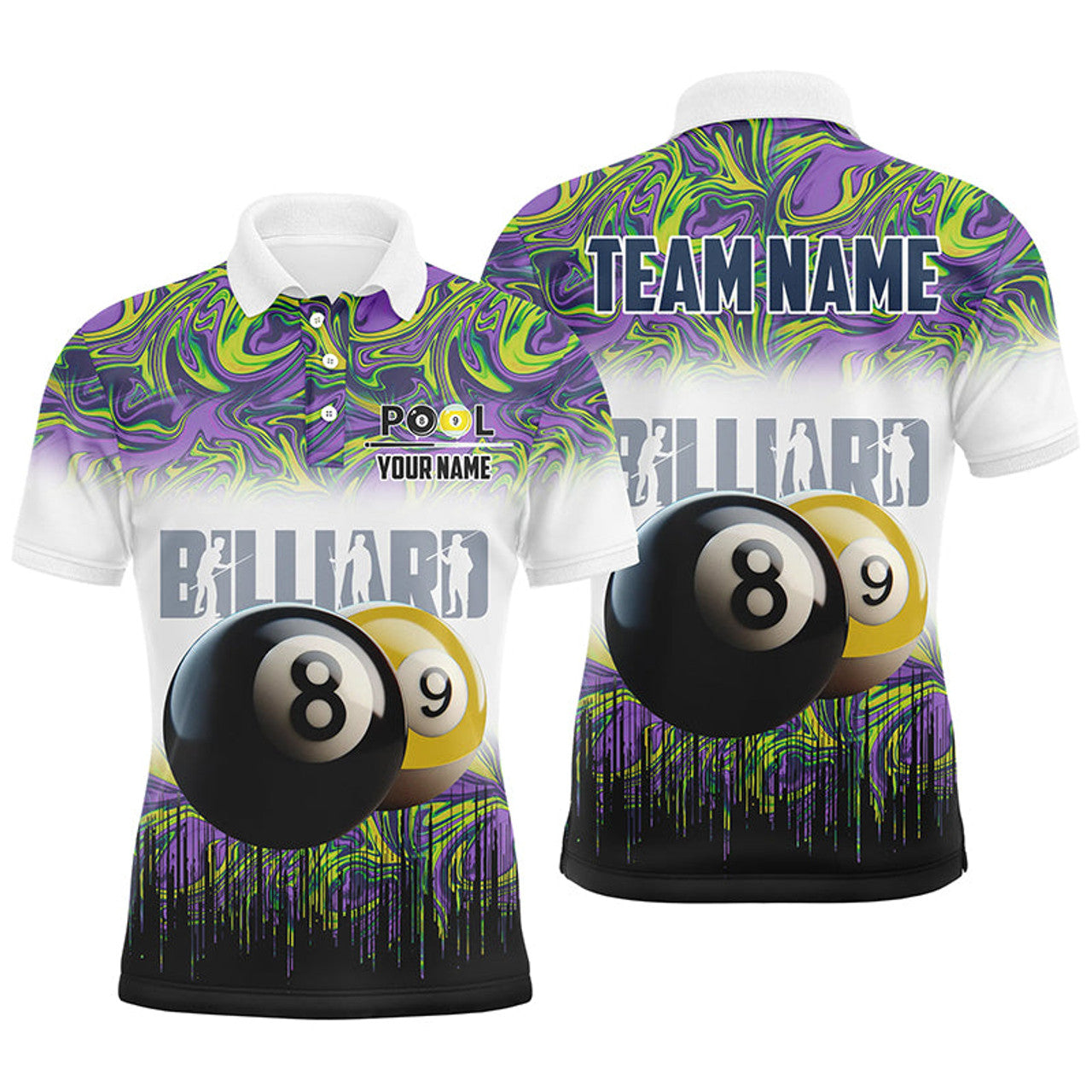 Black Yellow Billiard 8 Ball 9 Ball Pool Custom Attire Men's Polo Shirt S-5XL