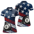 Custom Grunge American Flag 8 Ball Pool Billiard Attire Women's Polo Shirts S-5XL