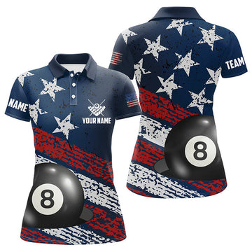 Custom Grunge American Flag 8 Ball Pool Billiard Attire Women's Polo Shirts S-5XL