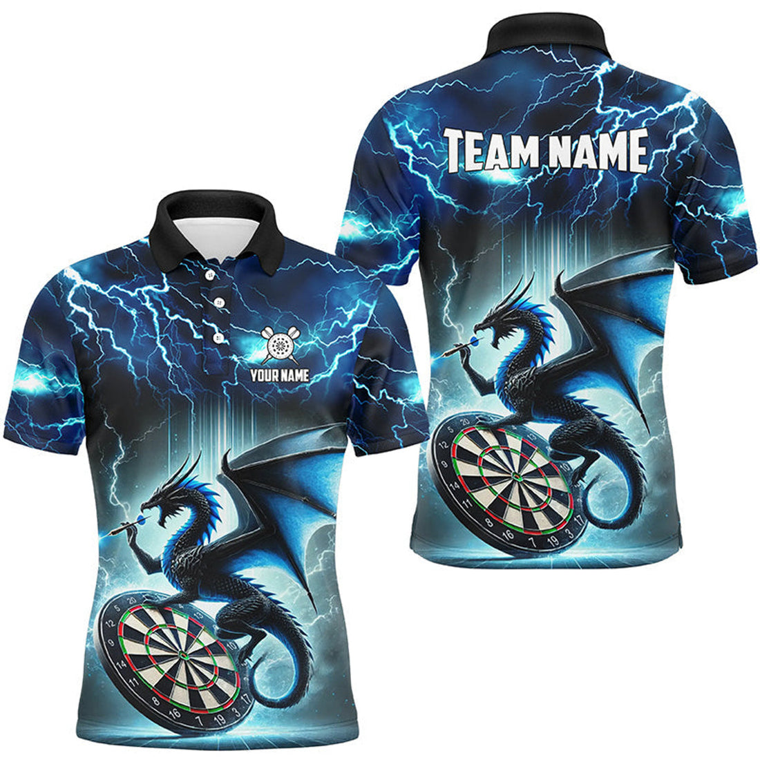 Lightning Thunder Dragon Custom Blue Darts Men's Polo Shirt S-5XL