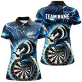 Custom Blue Lightning Thunder Dragon Darts Team League Women's Polo Shirts S-5XL