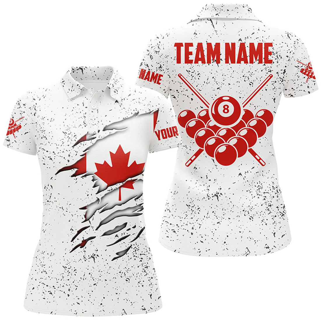 Custom 8 Ball Pool Canadian Flag Billiard Design Women's Polo Shirts S-5XL