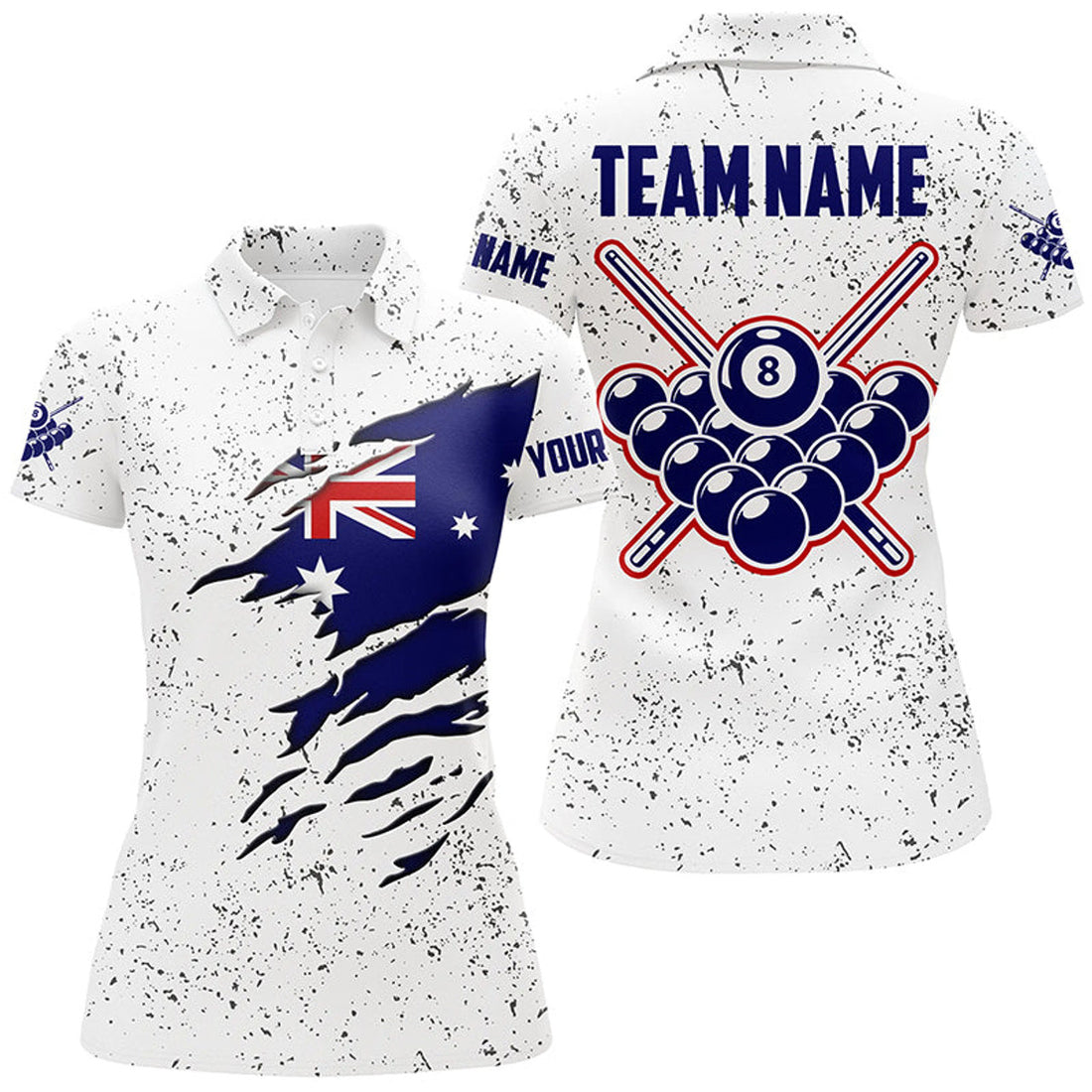 Custom 8 Ball Pool Australia Flag Billiard Personalized Women's Polo Shirts S-5XL