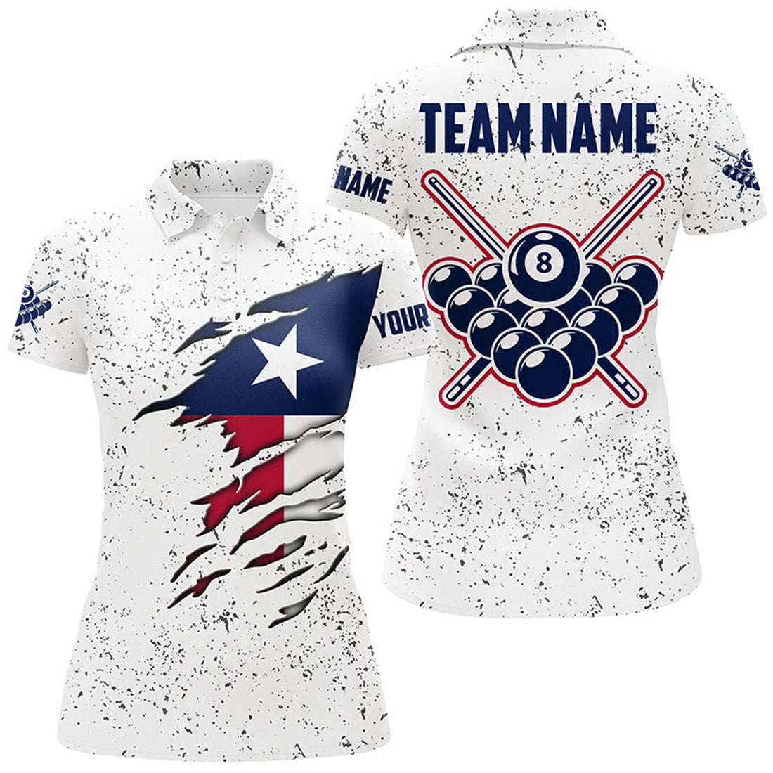 Custom 8 Ball Pool Texas Flag Personalized Billiard for Women's Polo Shirts S-5XL
