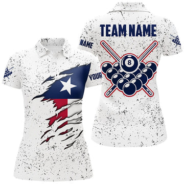 Custom 8 Ball Pool Texas Flag Personalized Billiard for Women's Polo Shirts S-5XL