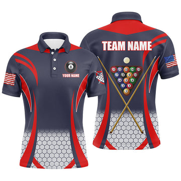 Personalized Red 8 Ball Pool Billiard Polo Shirt Men's S-5XL
