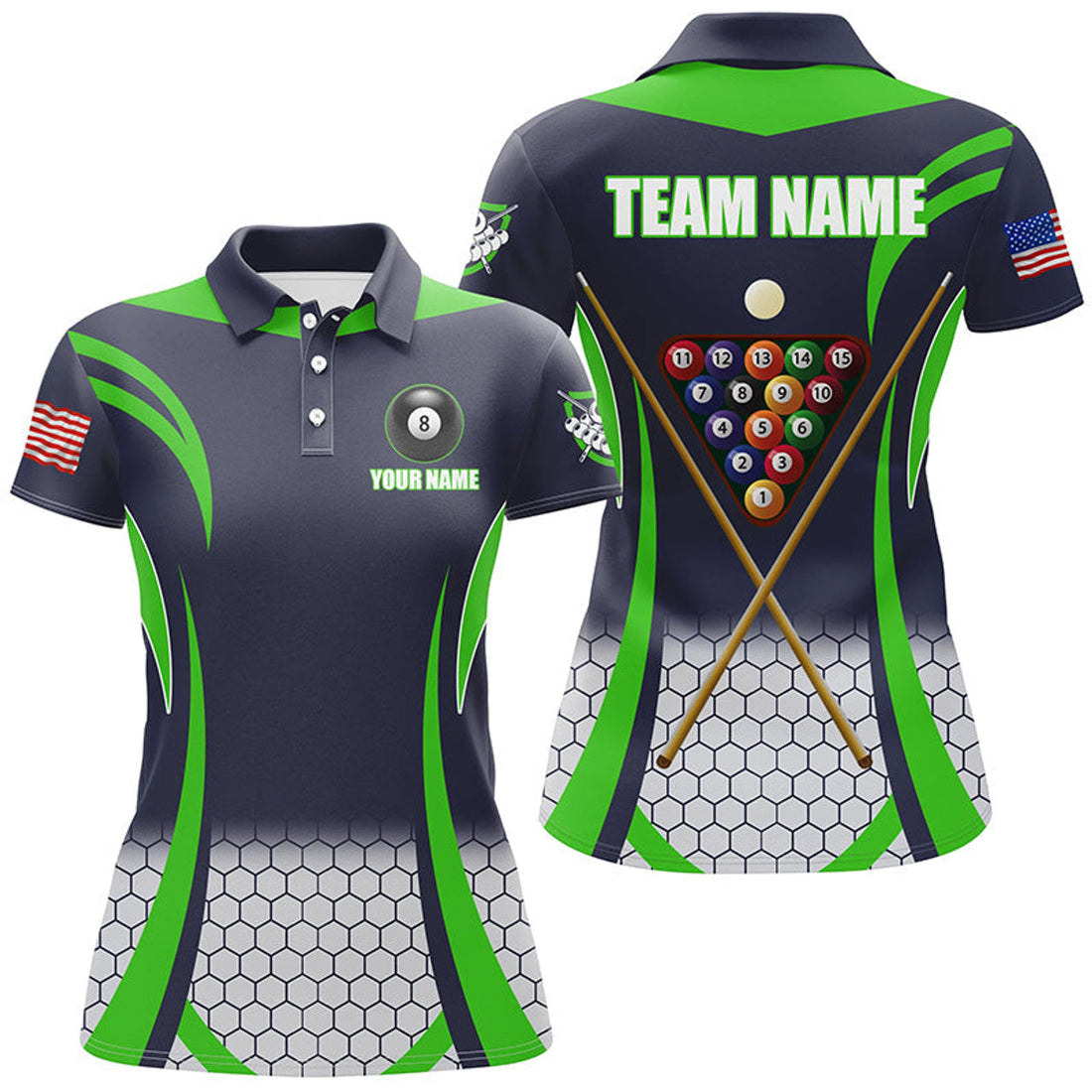 Custom Personalized Green 8 Ball Pool Billiard Women's Polo Shirts S-5XL