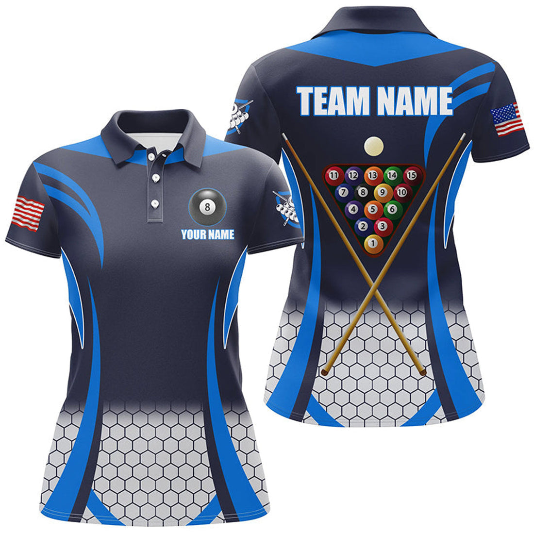 Custom Blue 8 Ball Billiard Best Team Shirts Women's Polo Shirts S-5XL
