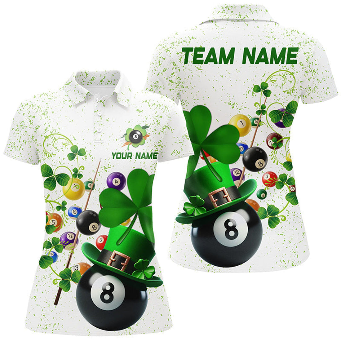 Custom 3D Billiard Balls Shamrock St Patrick's Day Women's Polo Shirts S-5XL