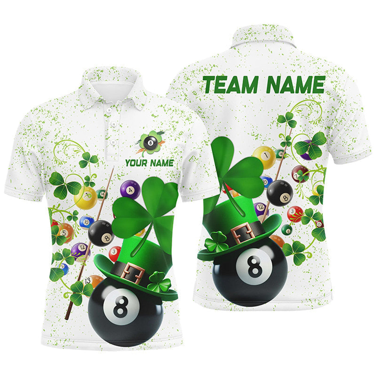 Luckiest Shamrock Billiard Polo Shirt Custom St Patrick's Day Men's Polo Shirt S-5XL