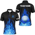 Custom Golf Ball Fire Flame Outfit Blue Best Golf Gifts Men's Polo Shirt S-5XL