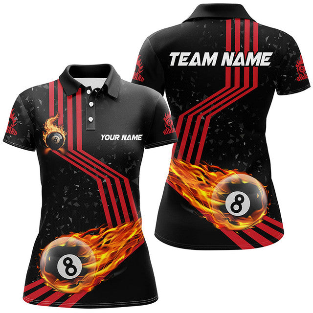 Custom Ball 8 Fire Racing Road Billiard Red for Team Women's Polo Shirts S-5XL